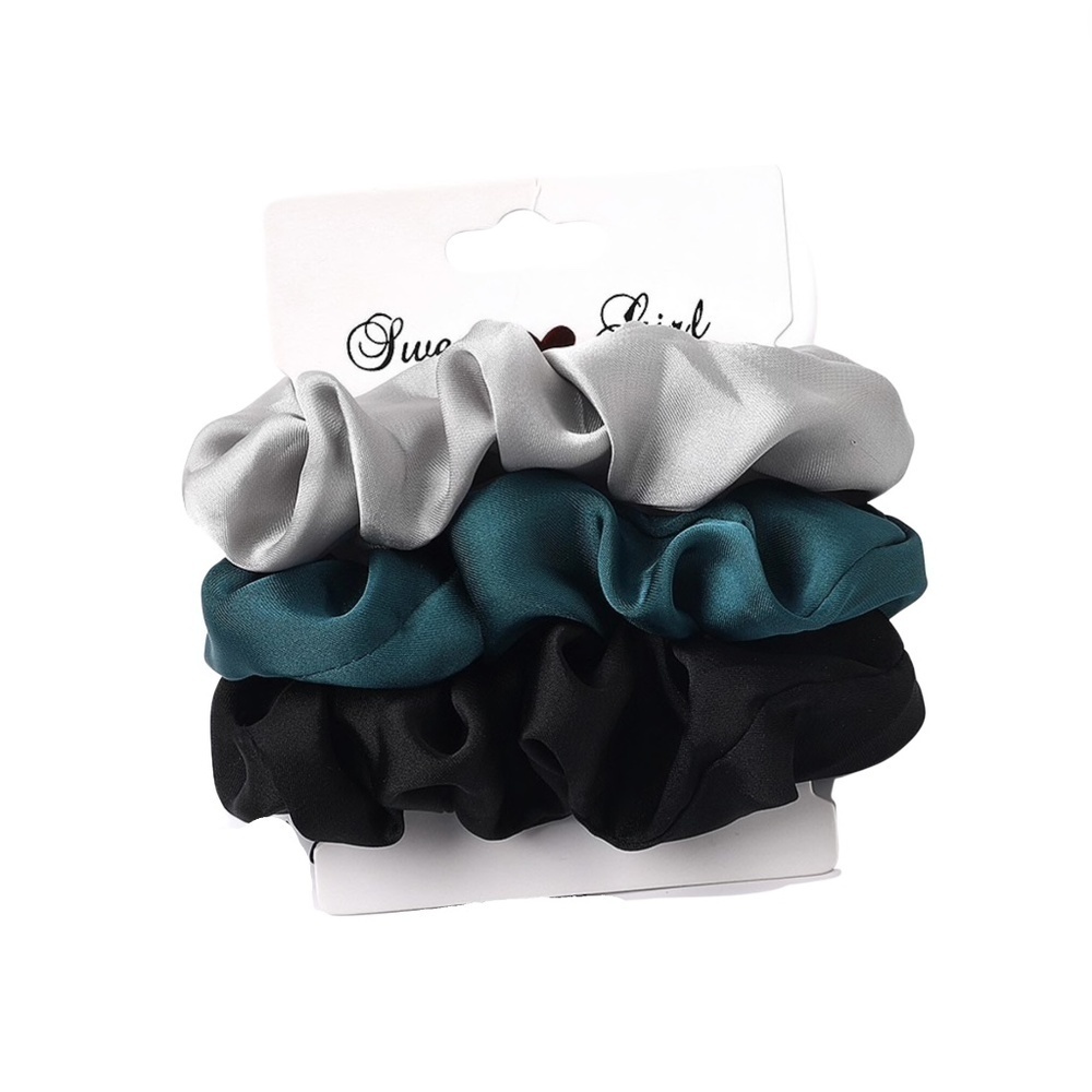 Teal, Grey Black Set Of 3 Scrunchies